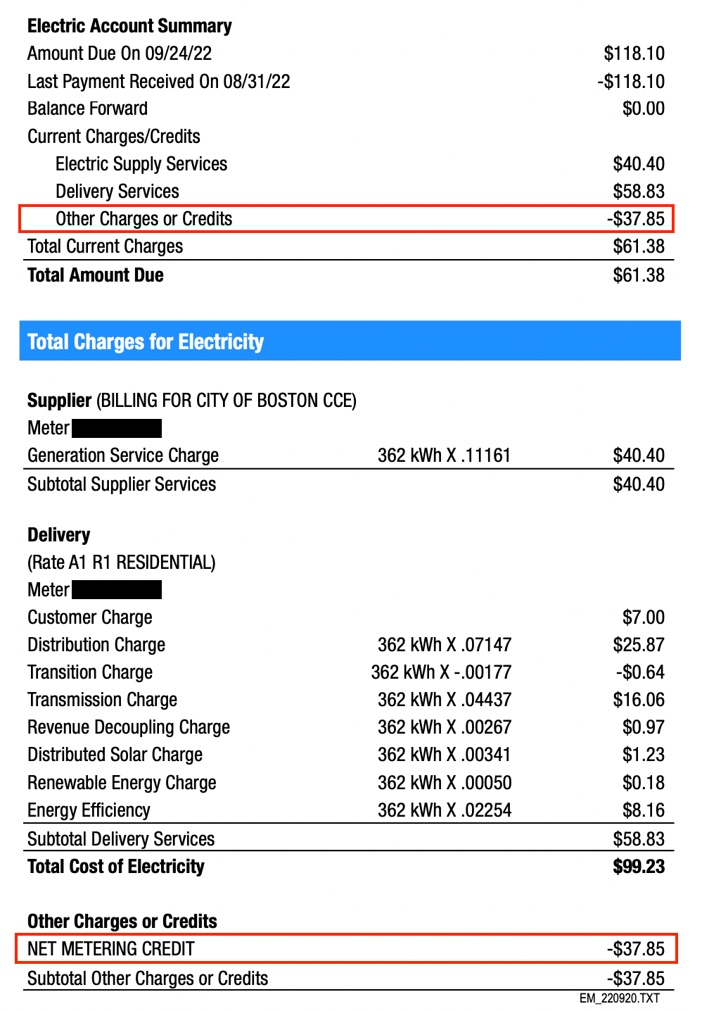 Where do I find my credit on my Eversource bill? Solstice