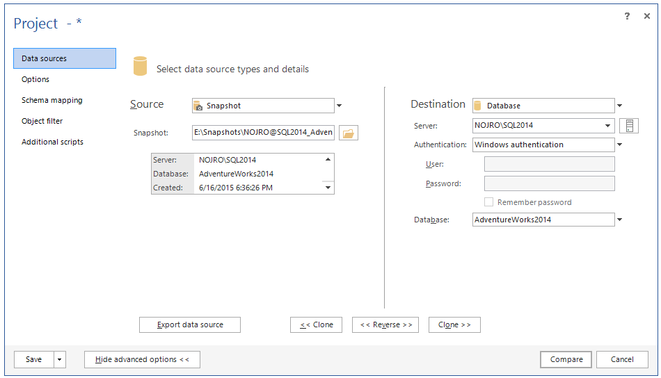 How can I take nightly snapshots of SQL server database schema without