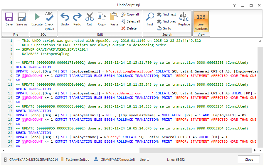 Recover deleted SQL data from transaction logs