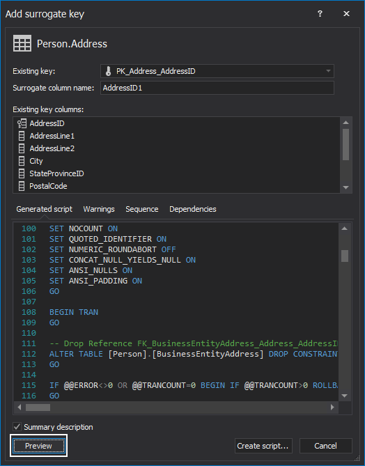 How to refactor a SQL Server database table to add a surrogate key