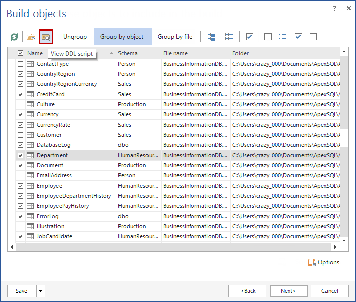 How to customize the SQL Server database objects to be deployed in a