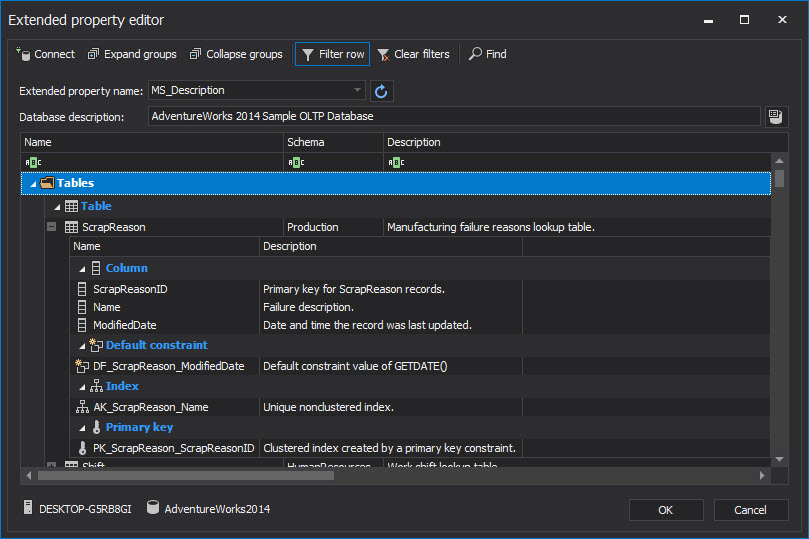 How to document a SQL Server database with extended properties