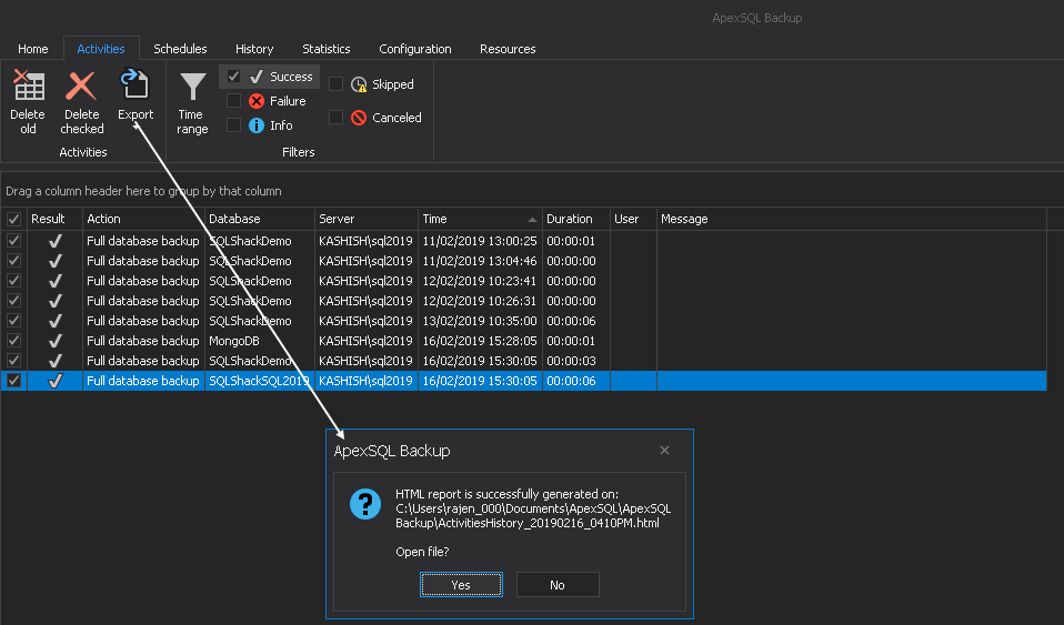 How to get a backup SQL database history