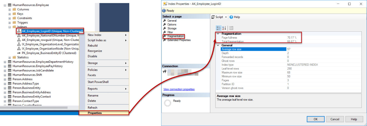 SQL index fragmentation reports