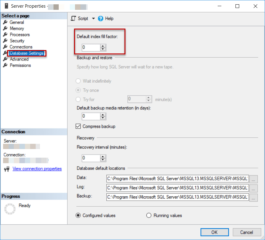 How to configure fill factor for SQL Server indexes