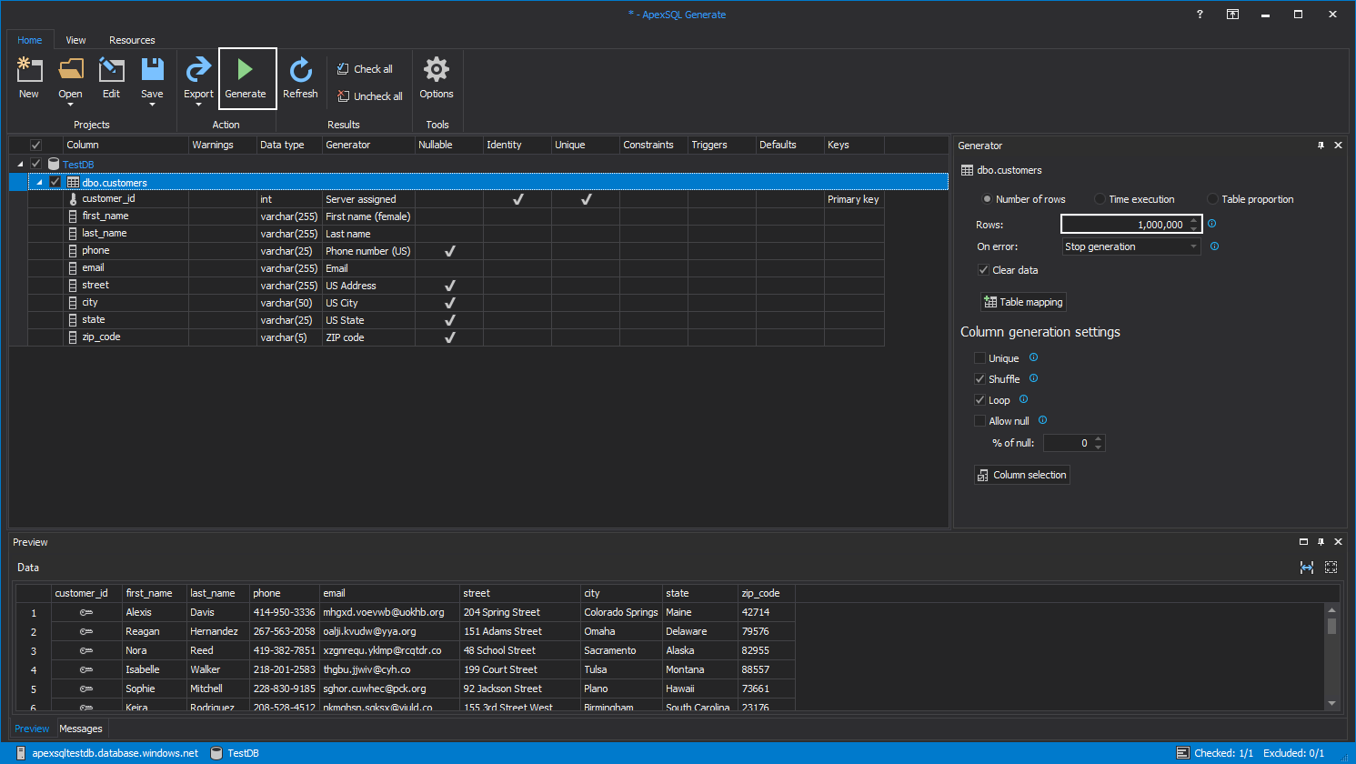 Generate realistic test data with a predefined data generator