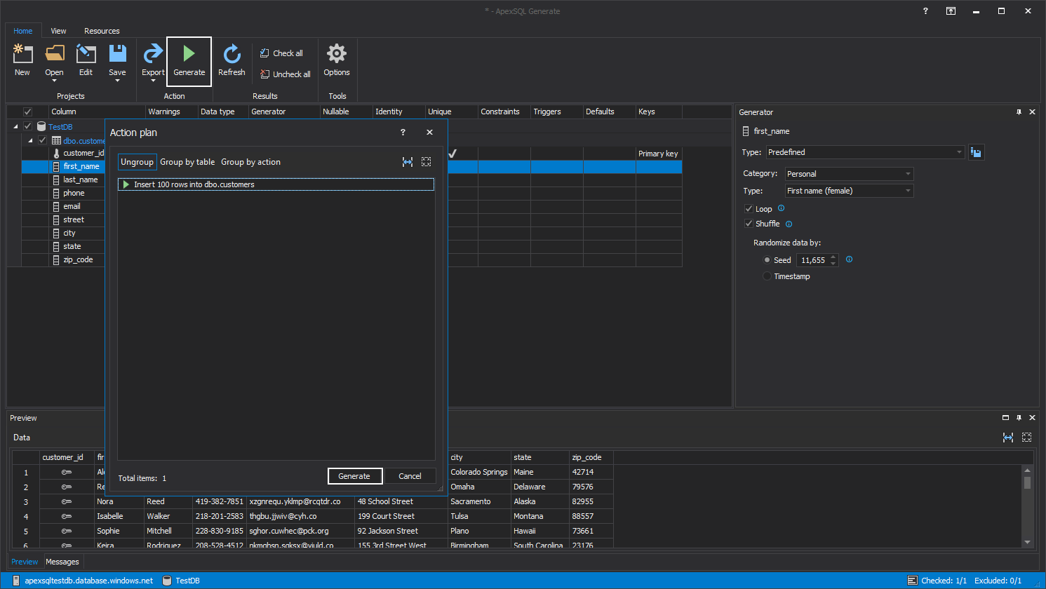 Generate realistic test data with a predefined data generator