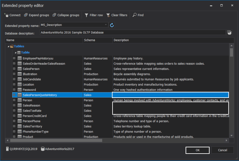 SQL Server extended properties
