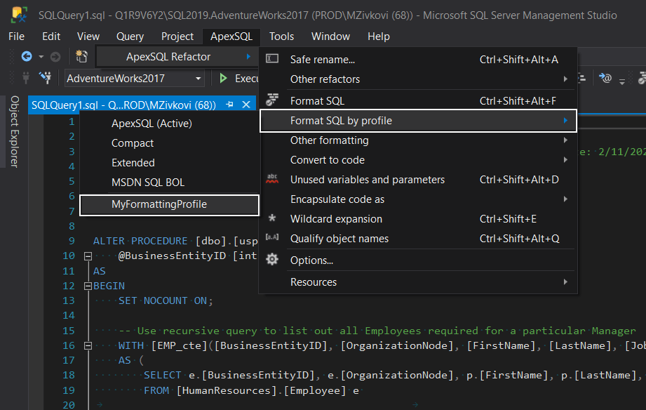 How to format SQL code in SQL Server Management Studio