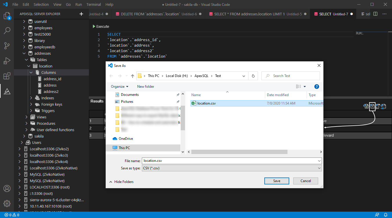 Exporting MySQL data to CSV file format using different methods