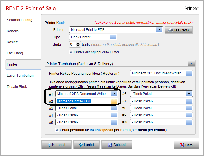 Setting Printer di RENE 2 Agar Print Pesanan Dapat