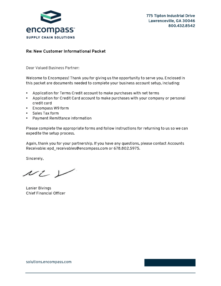 2019 New Customer Packet Lenovo Supply Chain