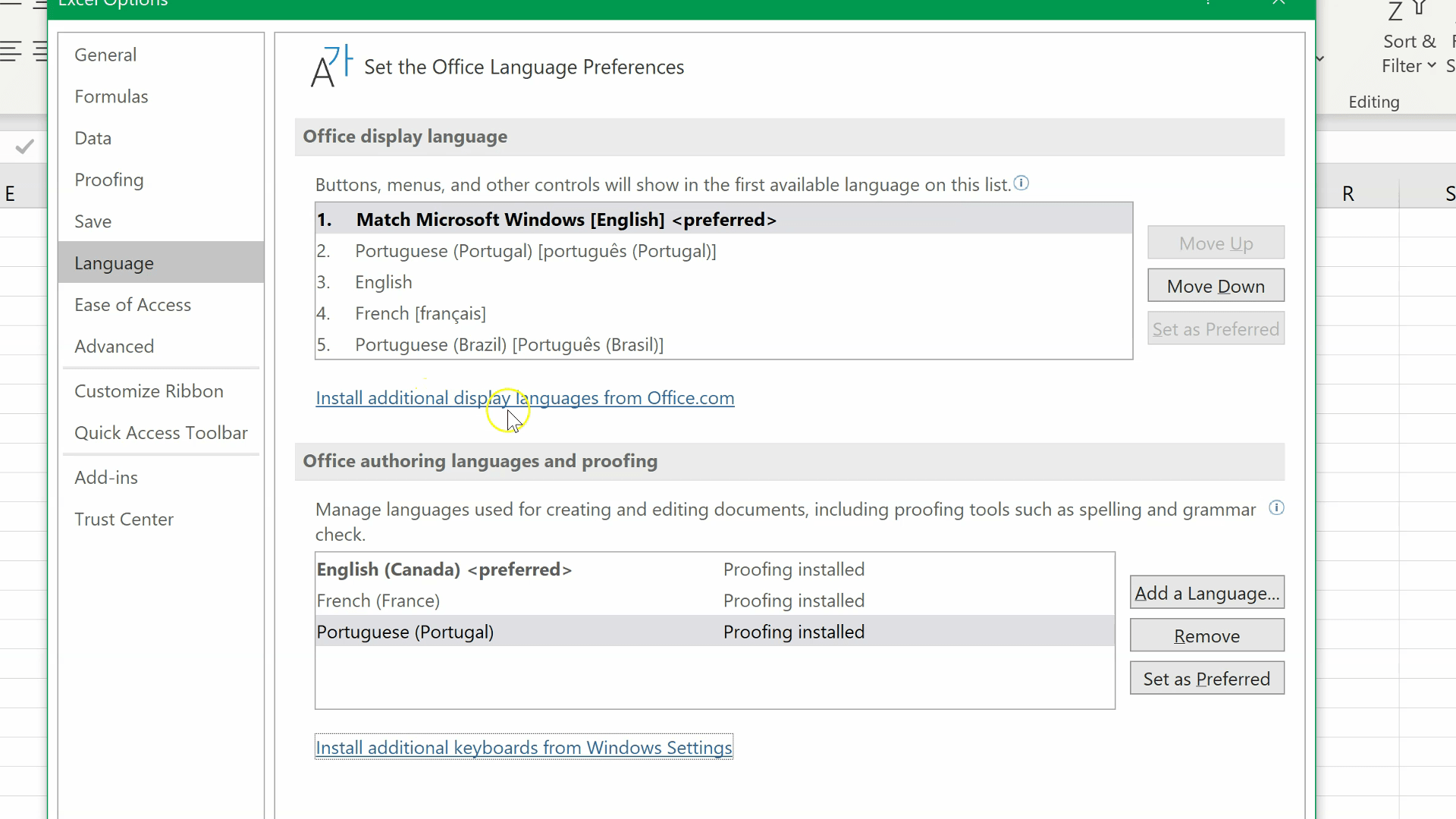 How to change the display language in Excel Solve and Excel Consulting