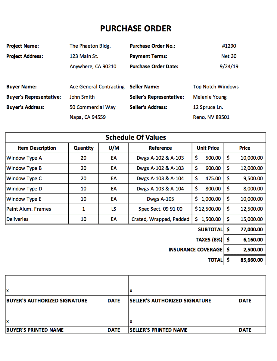 Construction Purchase Order Template