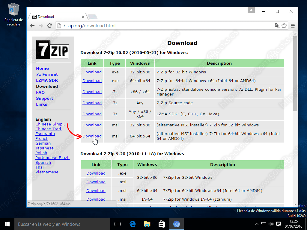 Instalar 7Zip en Windows 10 SomeBooks.es