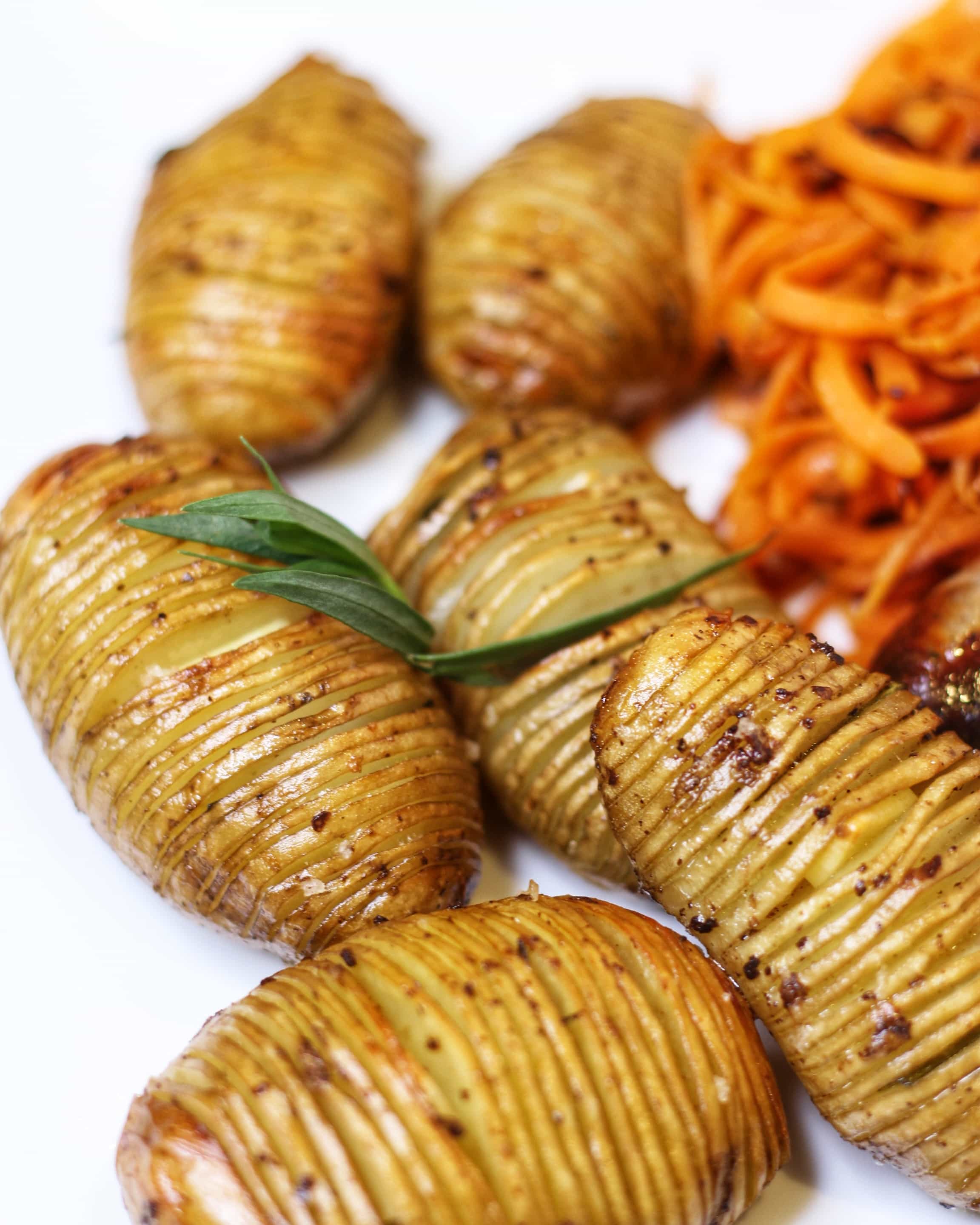 Garlic and Tarragon Hasselbacks with Tesco Jersey Royal New Potatoes