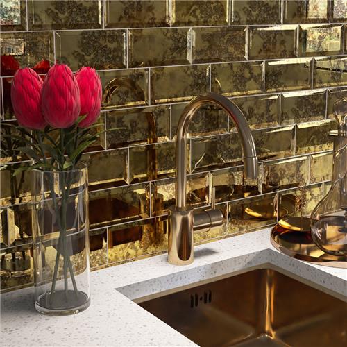 Lustre Beveled Antique Gold Mirror 3"x6" Glass Wall Tile