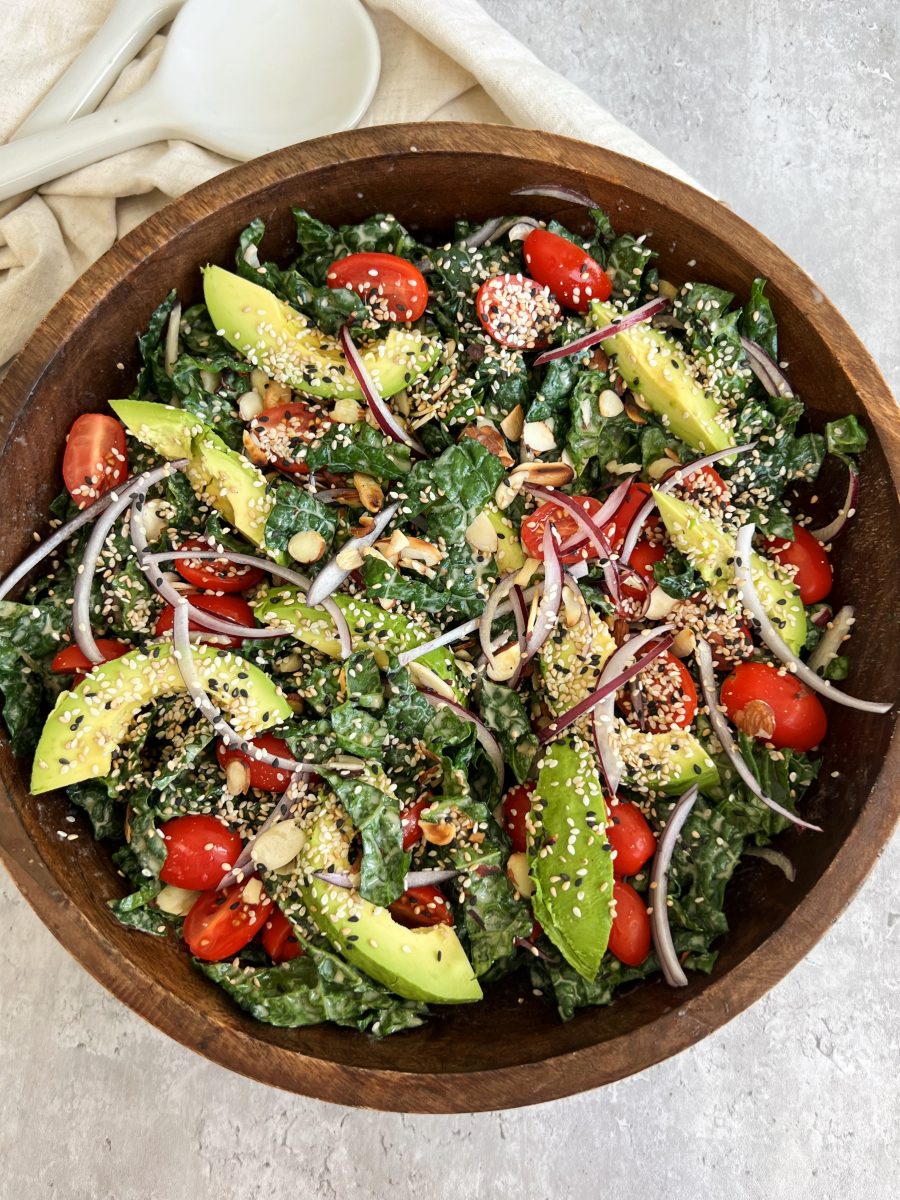 Kale Avocado Salad with Sesame Dressing Something Nutritious