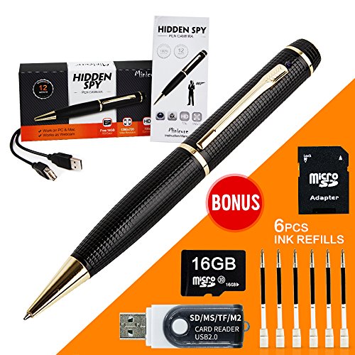 MINICUTE Hidden Spy Camera Pen Bundle with 16Gb C10 Micro SD Card, Ink