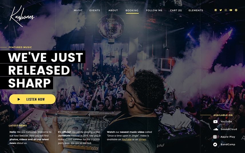 Karbones - One Pager WordPress Theme for Artist & Music Band