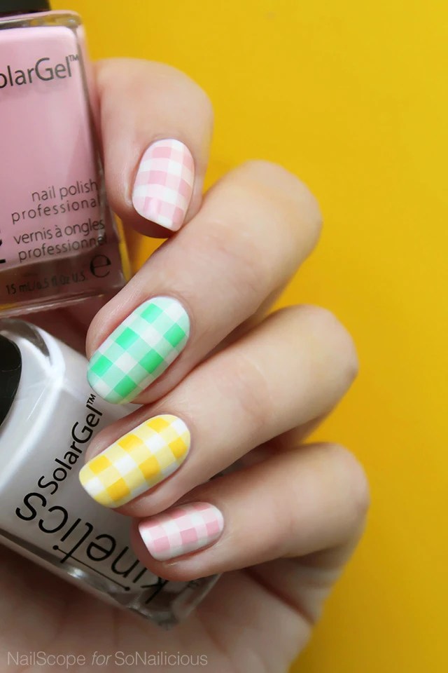 'Easter Gingham' Pastel Nails How To