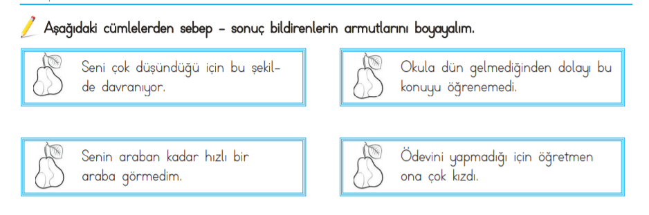4. Sınıf Sebep Sonuç İlişkisi Türkçe Etkinlik ve Çalışma Kağıtları Pdf