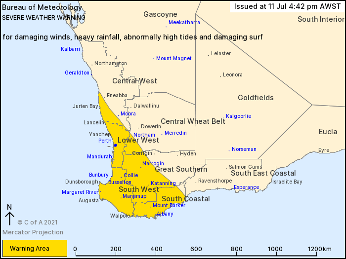 Perth Storm Alert Issued By Bureau of Meteorology For Monday So Perth