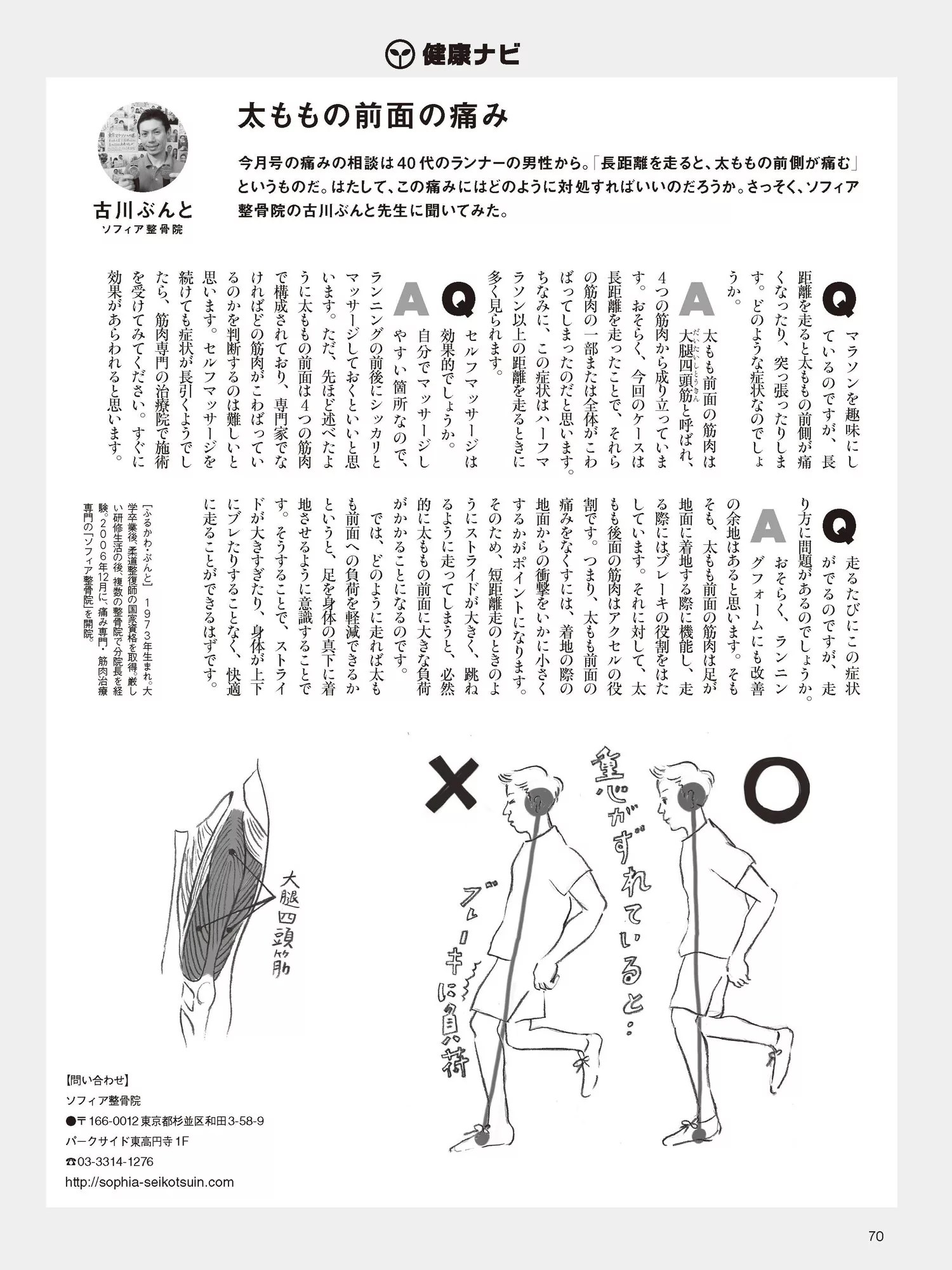 太ももの前面の痛み 整体なら杉並区高円寺 ランニング障害専門の東高円寺ソフィア整骨院へ 中野区からもお越しいただいております
