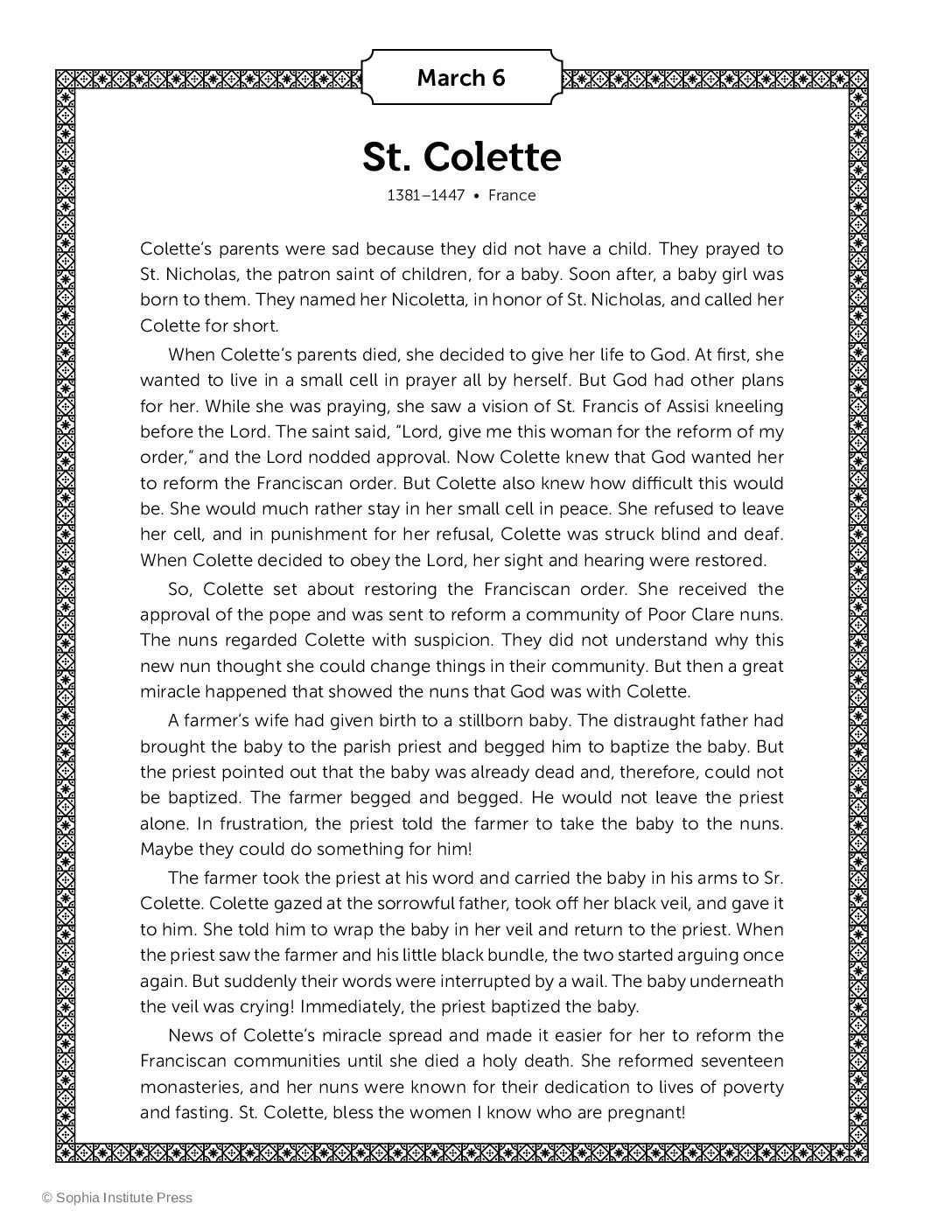 St. Colette Story and Coloring Page Sophia Teachers