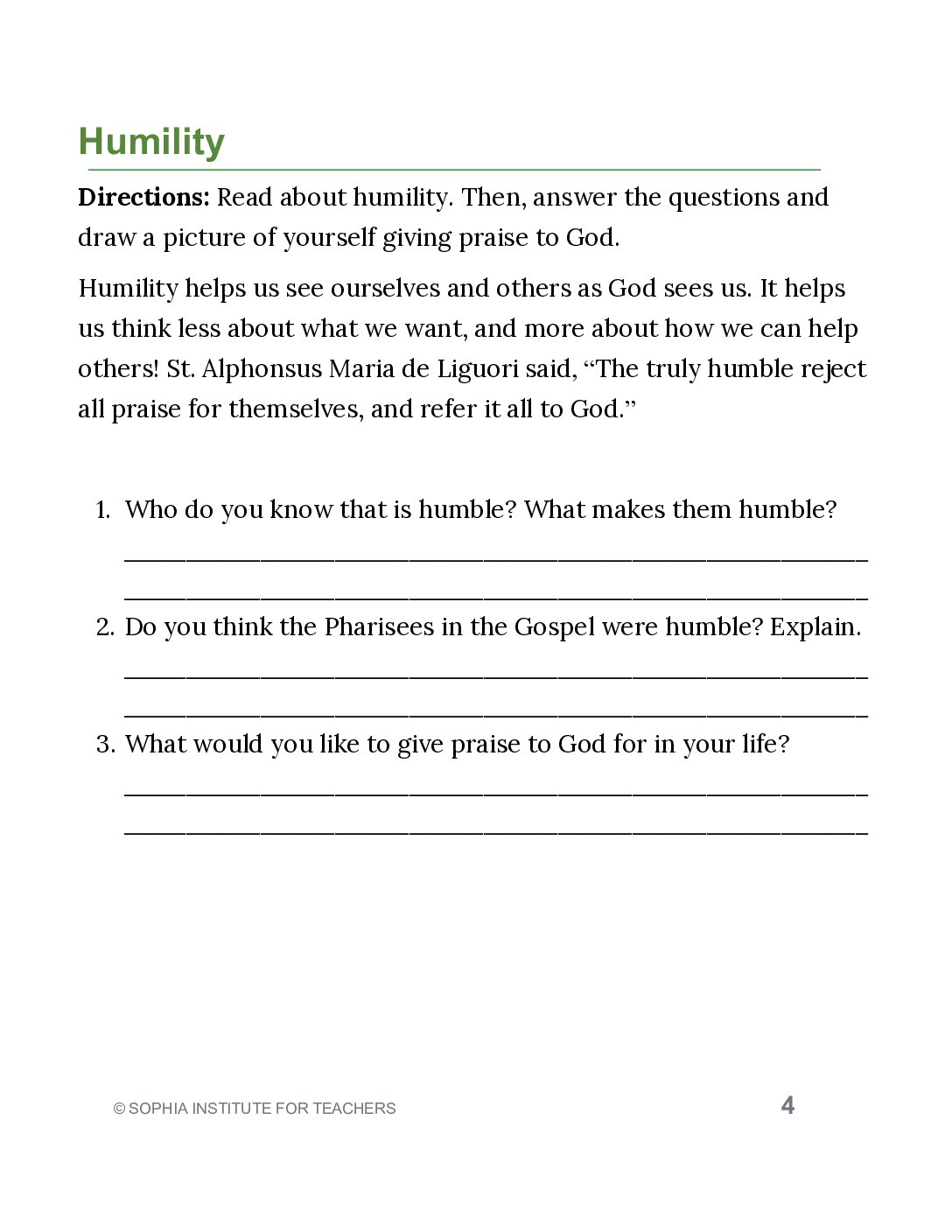 Humility Activity Lower Elementary TTLY Sophia Teachers