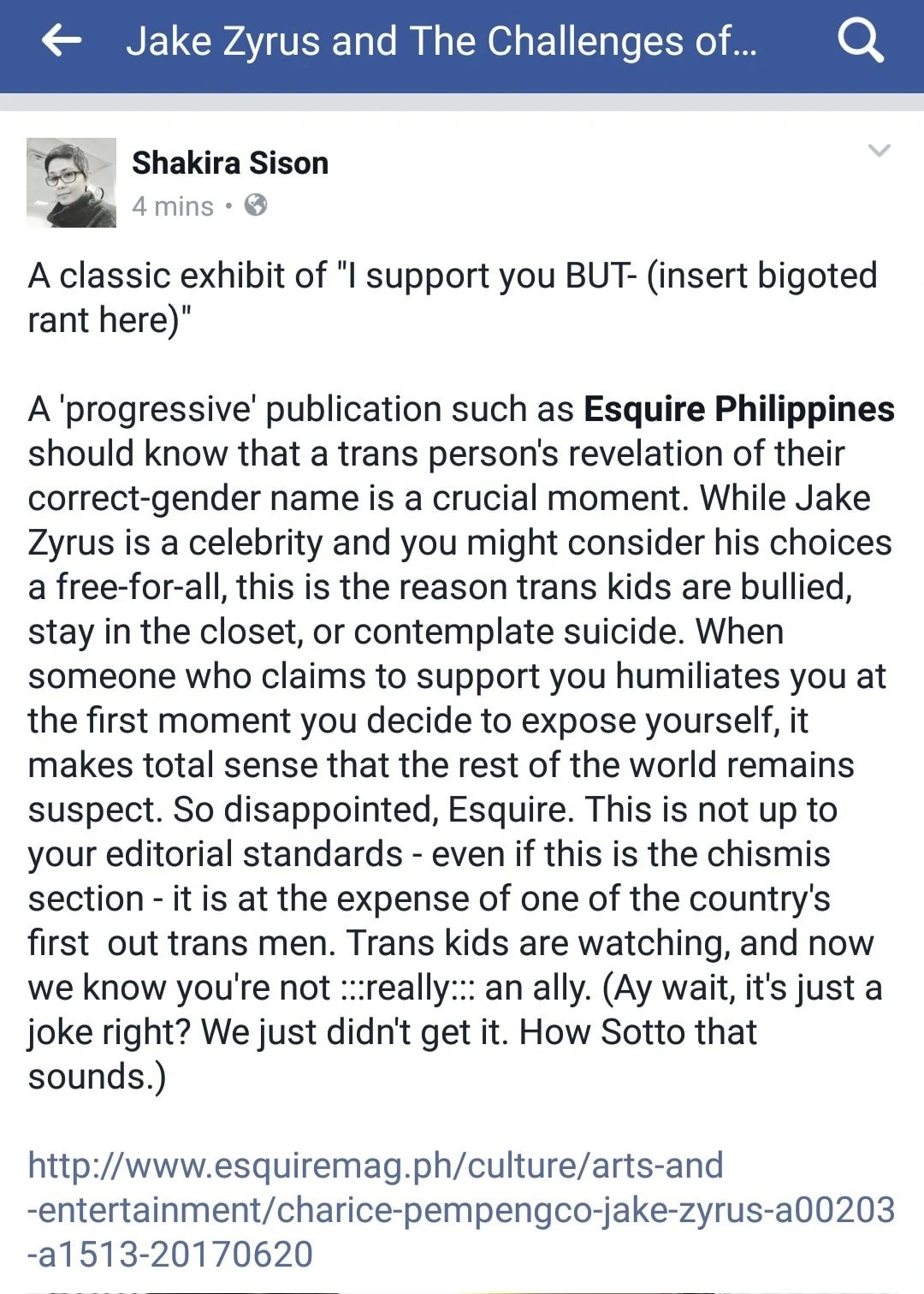 Yippee! A good apology for transphobia from Esquire Philippines