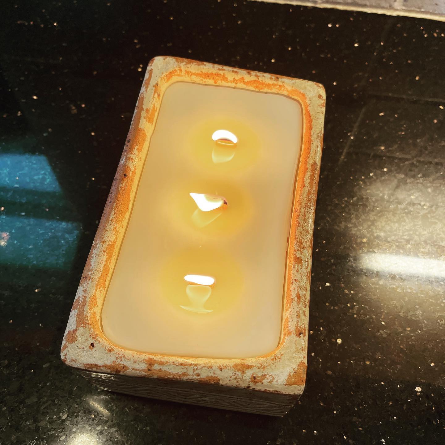 Hand Made Pottery Aztec Rectangle 3 Wick Candle Soul Fire Candle Company