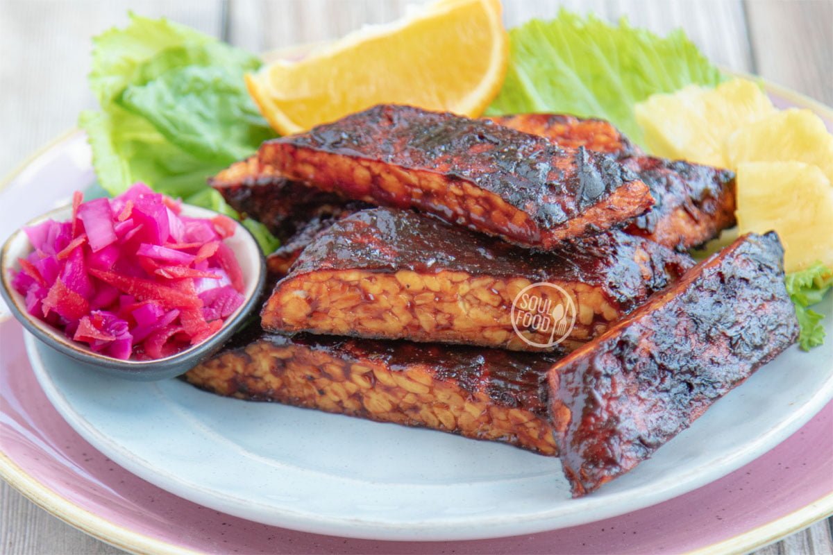 Vegan spare ribs are made from tempeh Vegan barbecue recipe