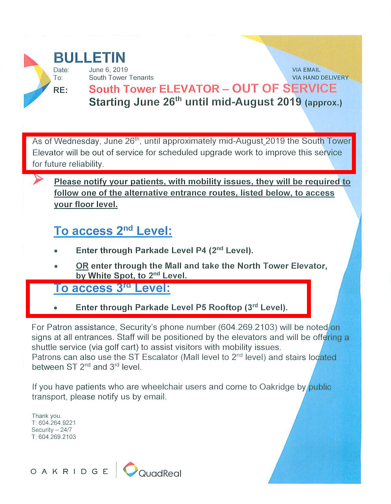 Elevator Notice SoundidEARS Clinic