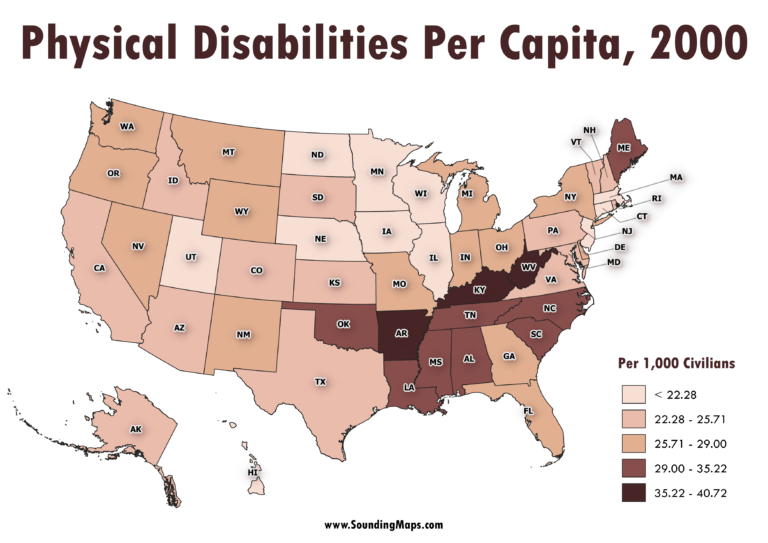 Aucd Map Of Usa Disabilities Which States have the Highest Disabled Population? Sounding Maps