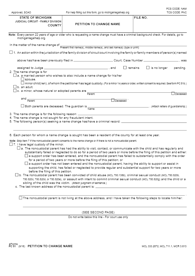 Free Michigan Name Change Forms CocoSign