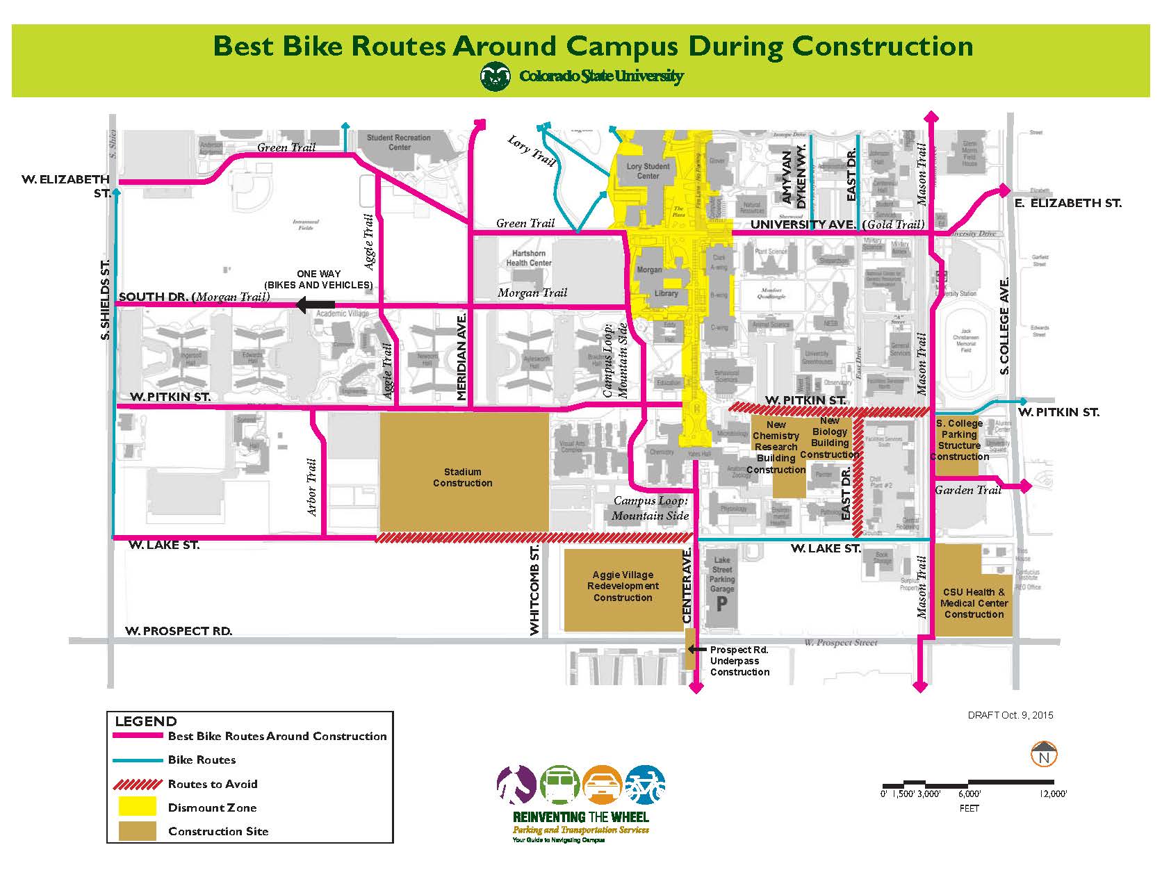 Bike Maintenance Csu Campus Map bike routes for safety, fastest travel during construction
