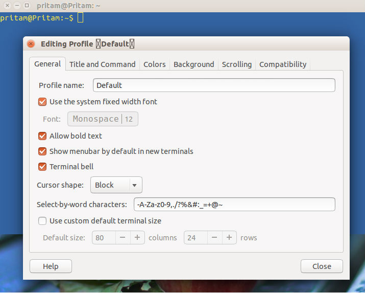 Linux Terminal Profile Preferences