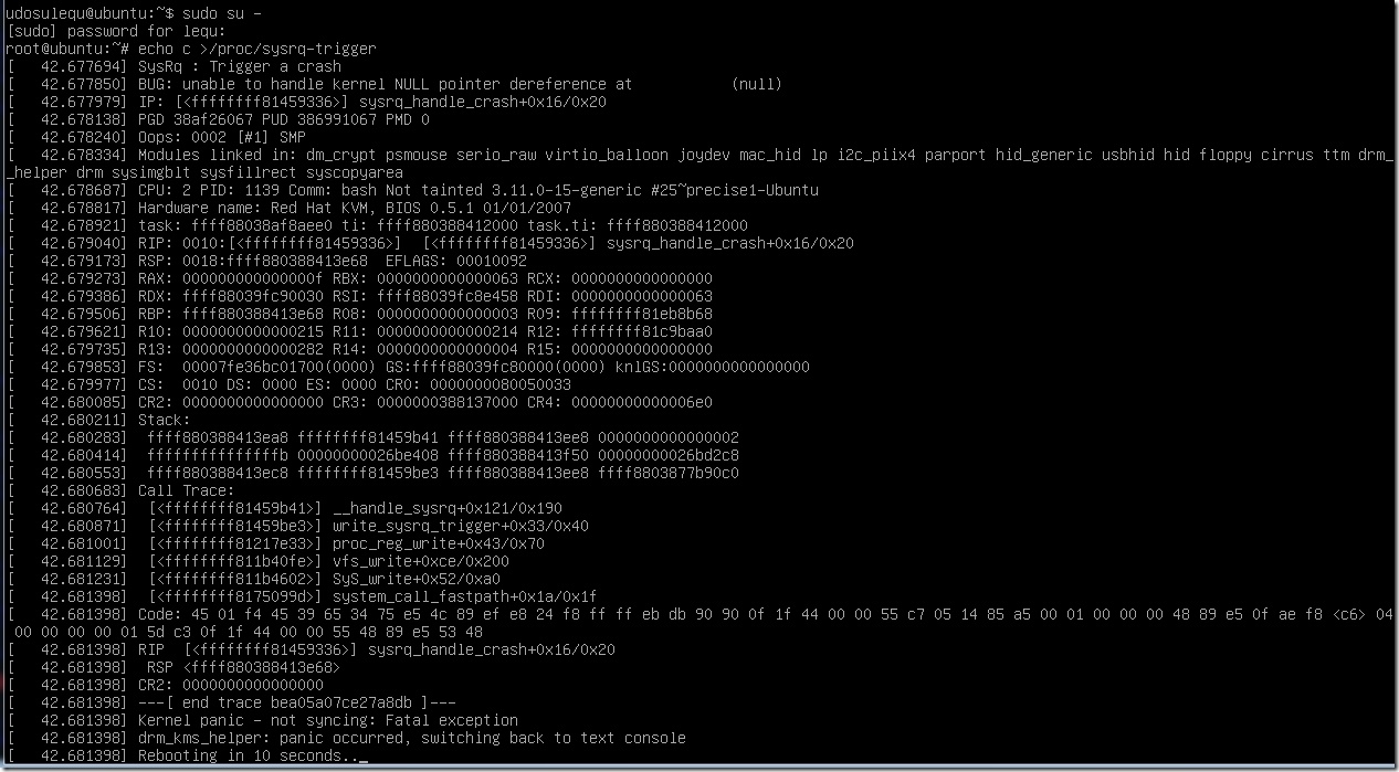 ubuntu 12.04 configure the kernel crash to automatically restart and dump