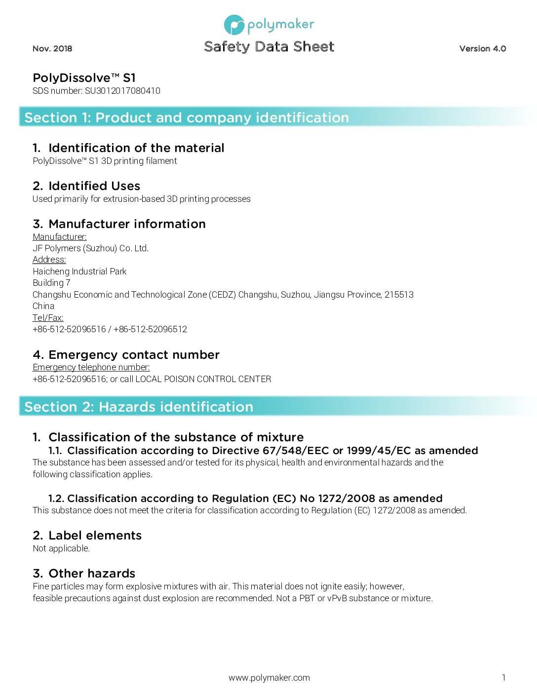 Polymaker PolyDissolve S1 Filament