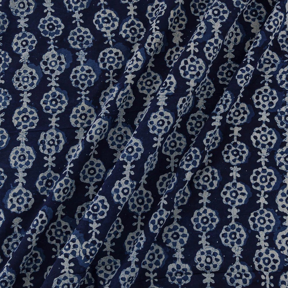 Buy Natural Indigo Dye Geometric Block Print Rayon Fabric Online 9706CY SourceItRight