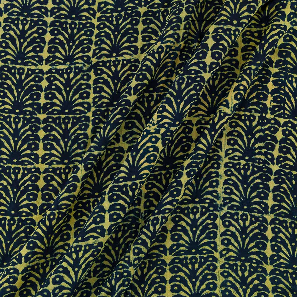 Buy Coloured Dabu Teal Colour Leaves Block Print Rayon Fabric Online 9706AW SourceItRight
