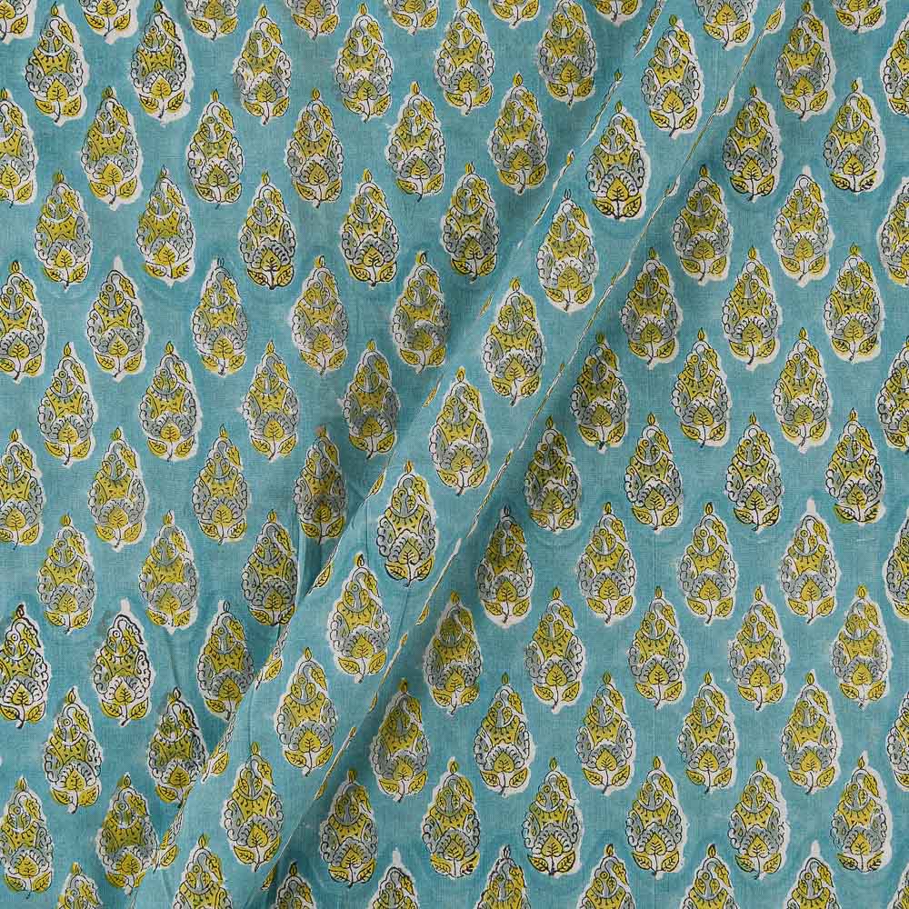 Buy Cotton Aqua Colour Floral Block Print Fabric Online 9725BD