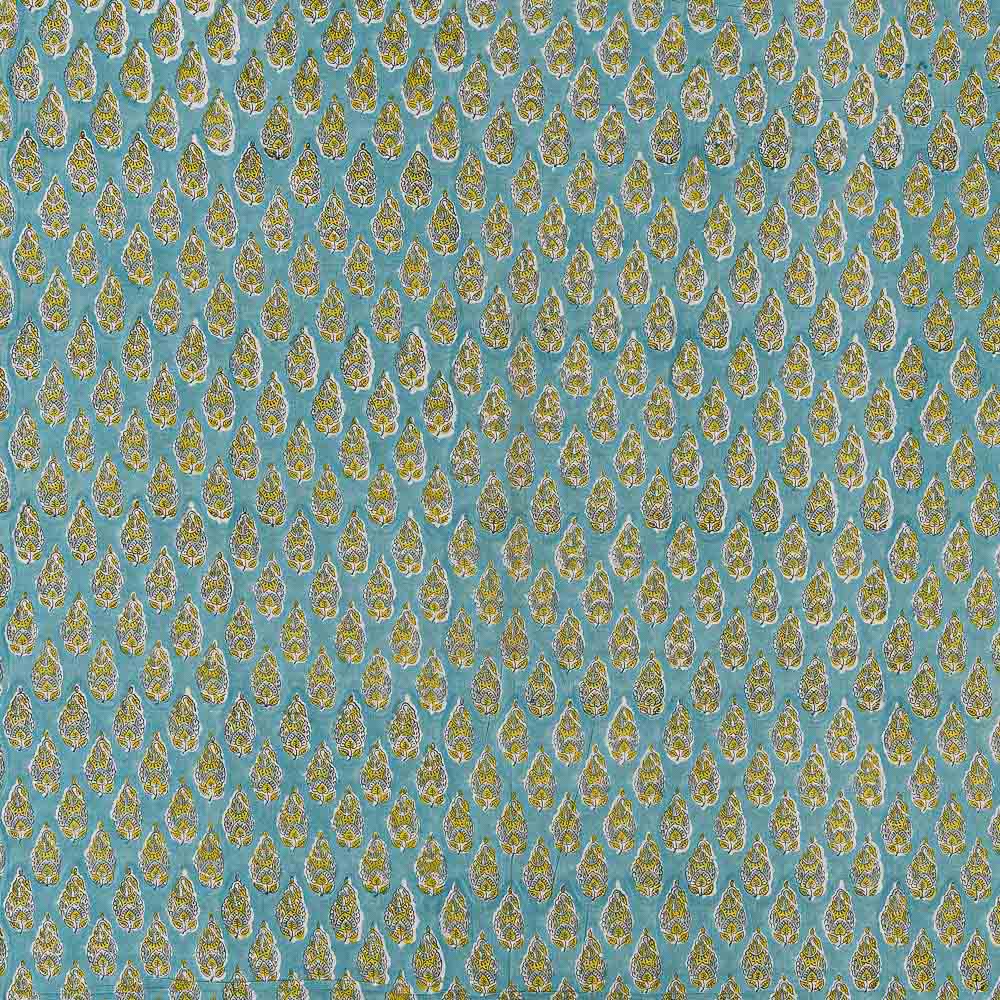 Buy Cotton Aqua Colour Floral Block Print Fabric Online 9725BD