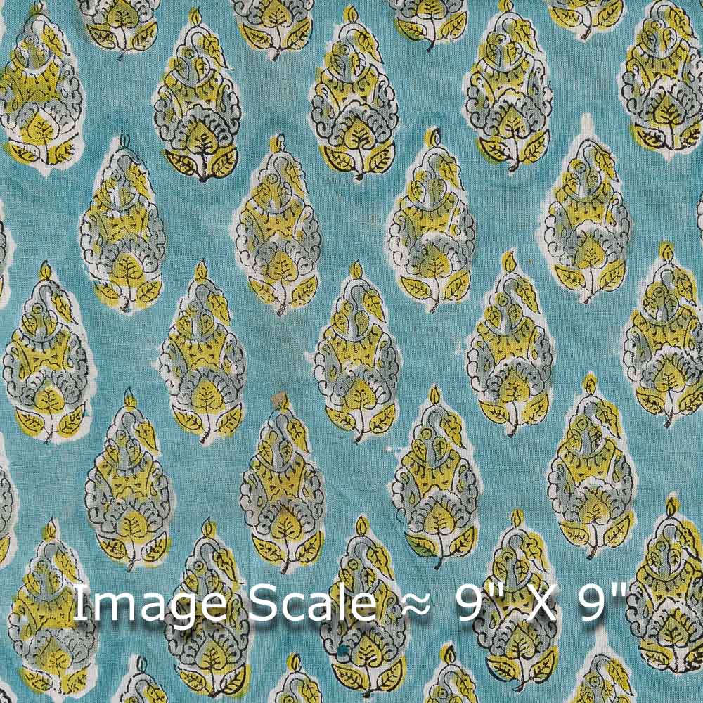 Buy Cotton Aqua Colour Floral Block Print Fabric Online 9725BD