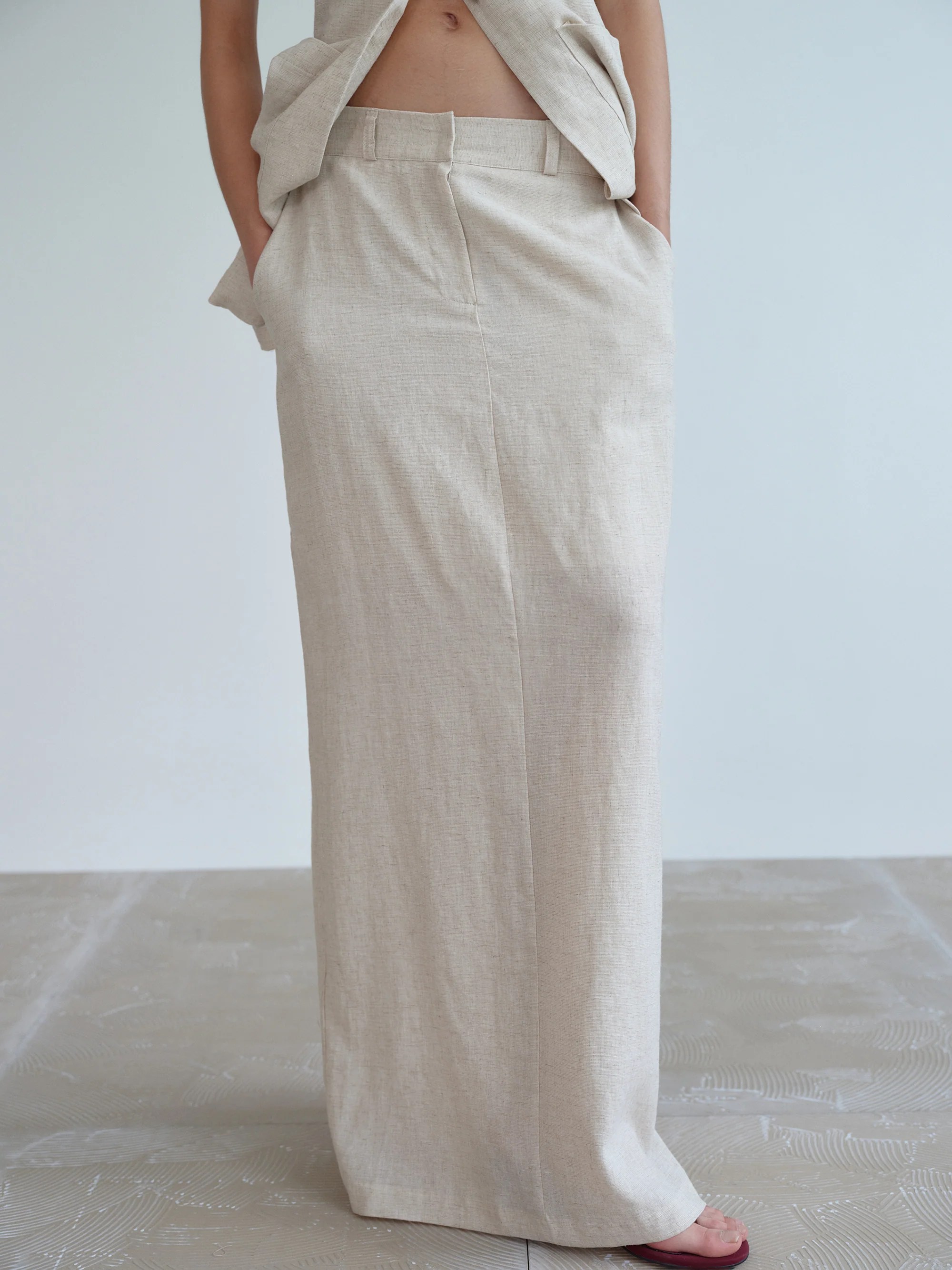 Linen Pencil Skirt, Oatmeal SourceUnknown