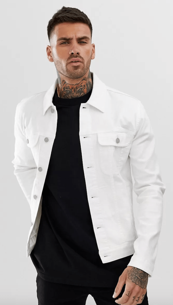 how to style white denim jacket men