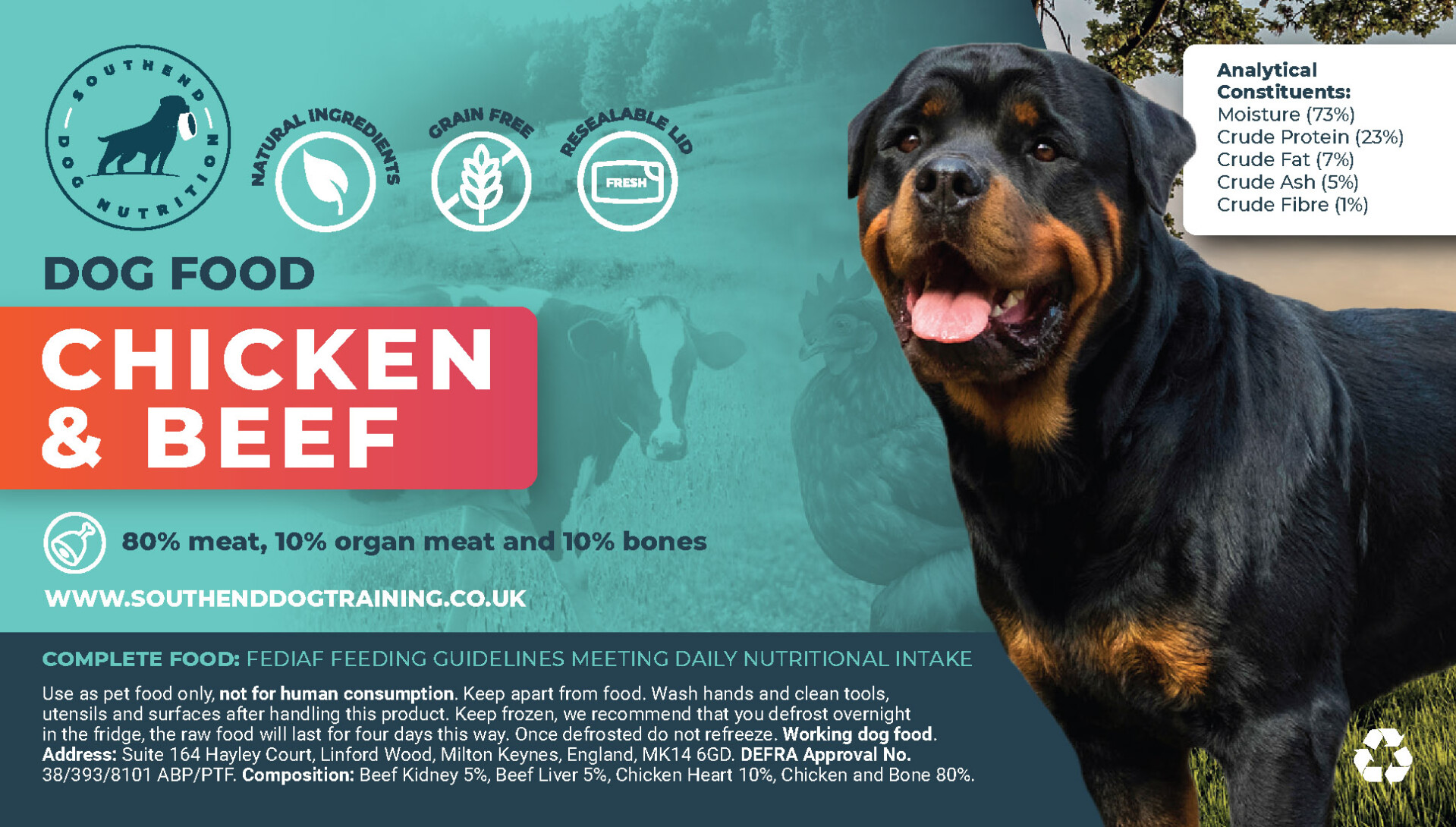 Chicken & Beef Pure Raw Dog Food 801010 • Southend Dog Training