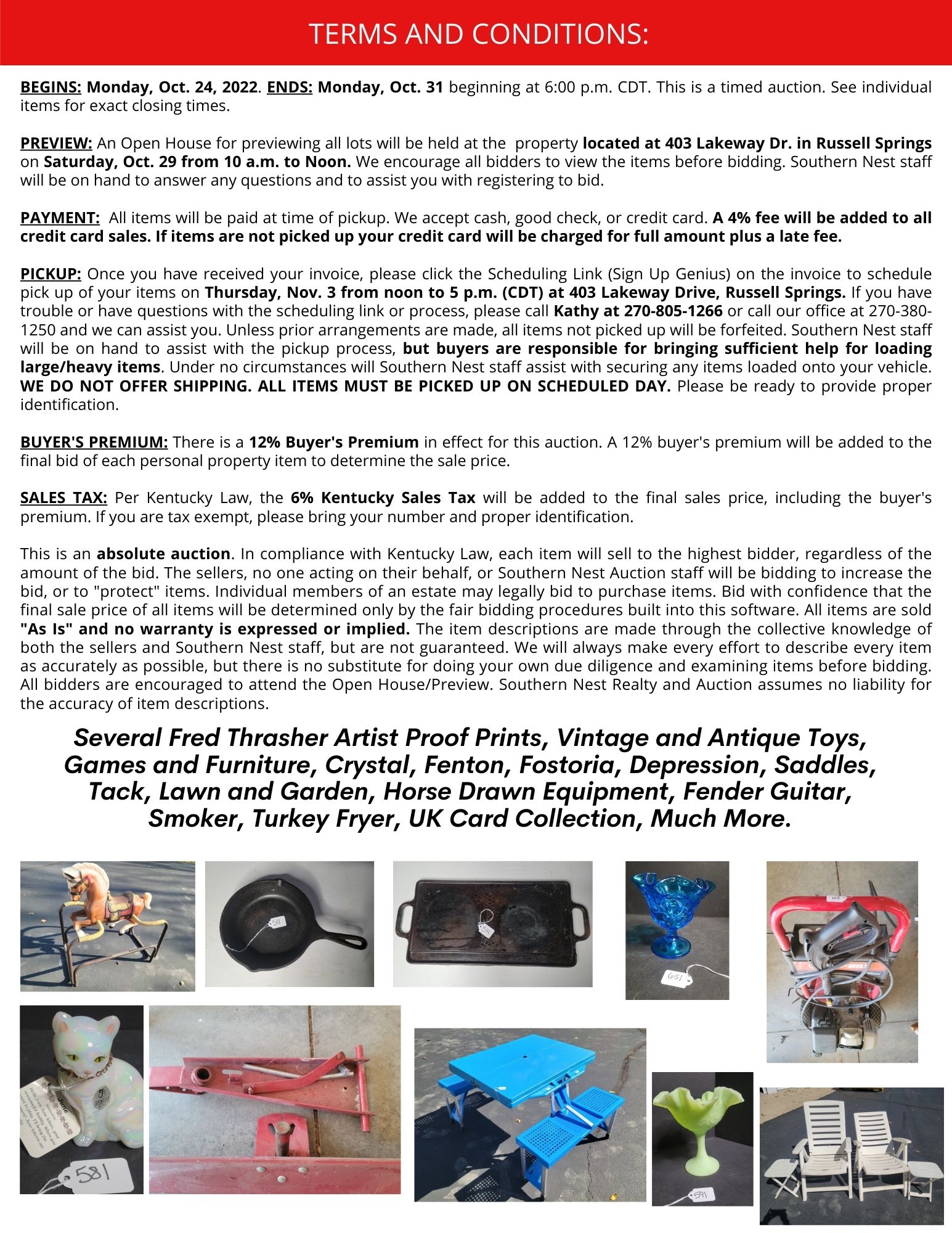 Porter Estate Absolute Online Personal Property Auction Southern Nest