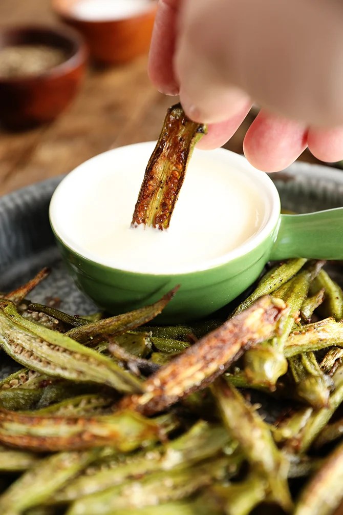 Crispy Roasted Okra with Creamy Lemon Dressing Southern Bite